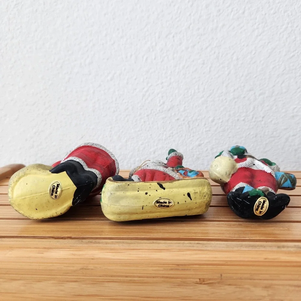 Vintage Blow Mold Plastic Santa Claus Ornament Christmas Holiday Figure Lot Of 3